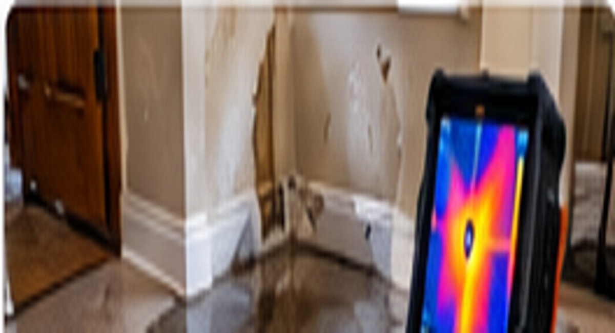 Technician using leak detection equipment near a suspected slab leak
